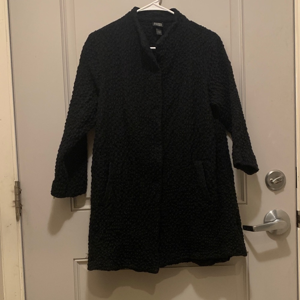 Eileen Fisher Elegant Black Outerwear Wool Coat Size L